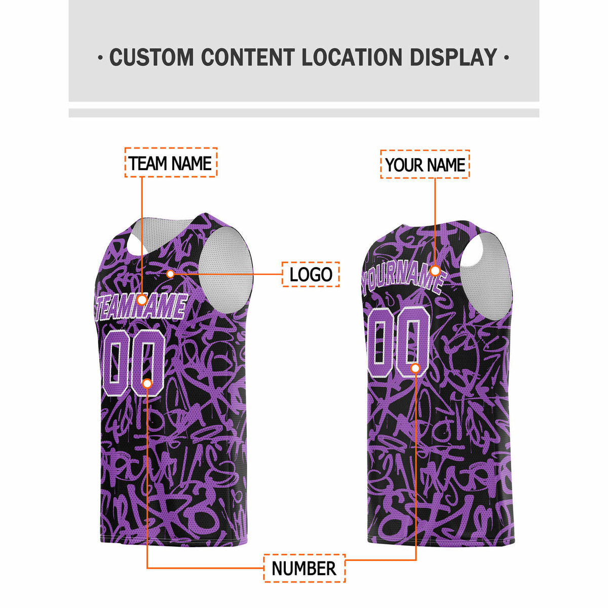 Custom Black & Purple Graffiti Basketball Jersey - Personalized Team Name, Number & LOGO | Vosoli