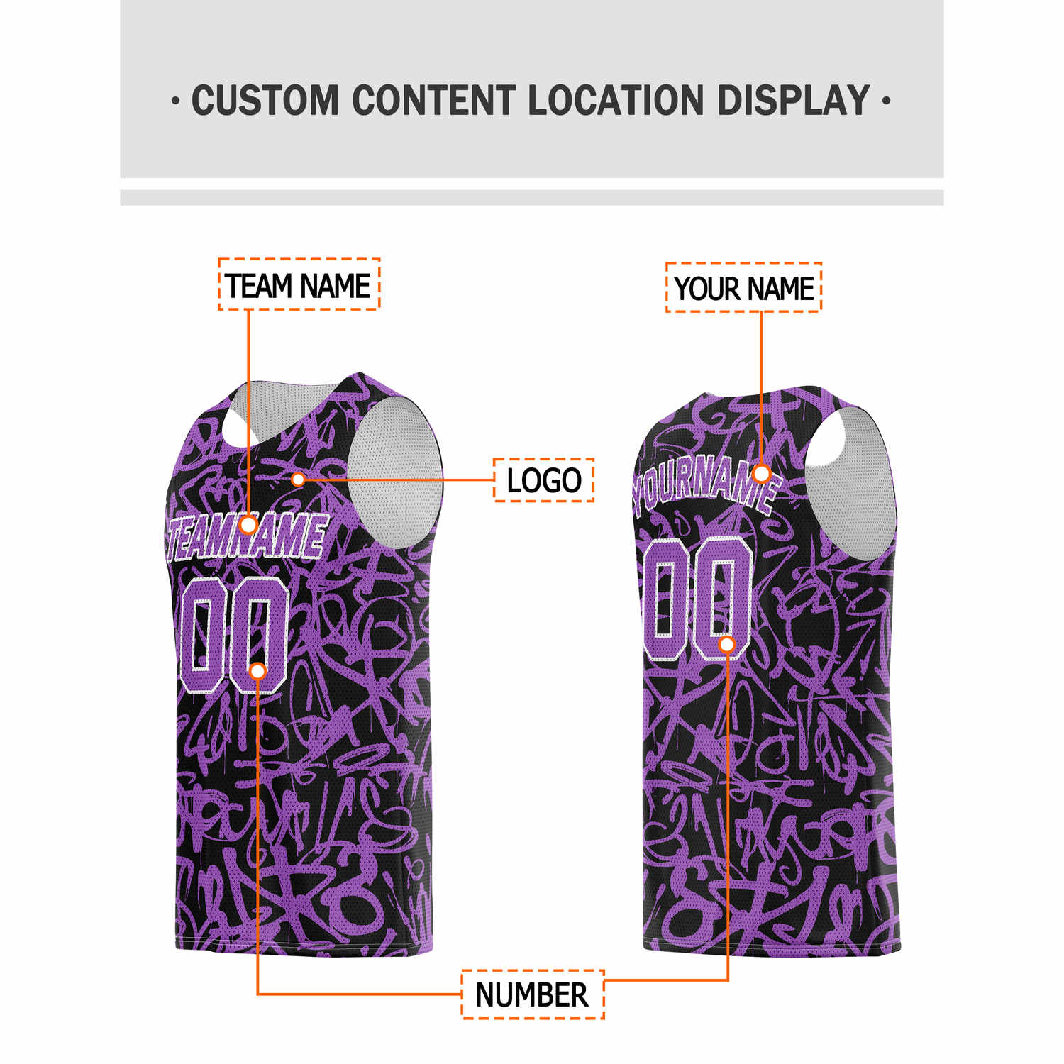 Custom Black & Purple Graffiti Basketball Jersey - Personalized Team Name, Number & LOGO | Vosoli