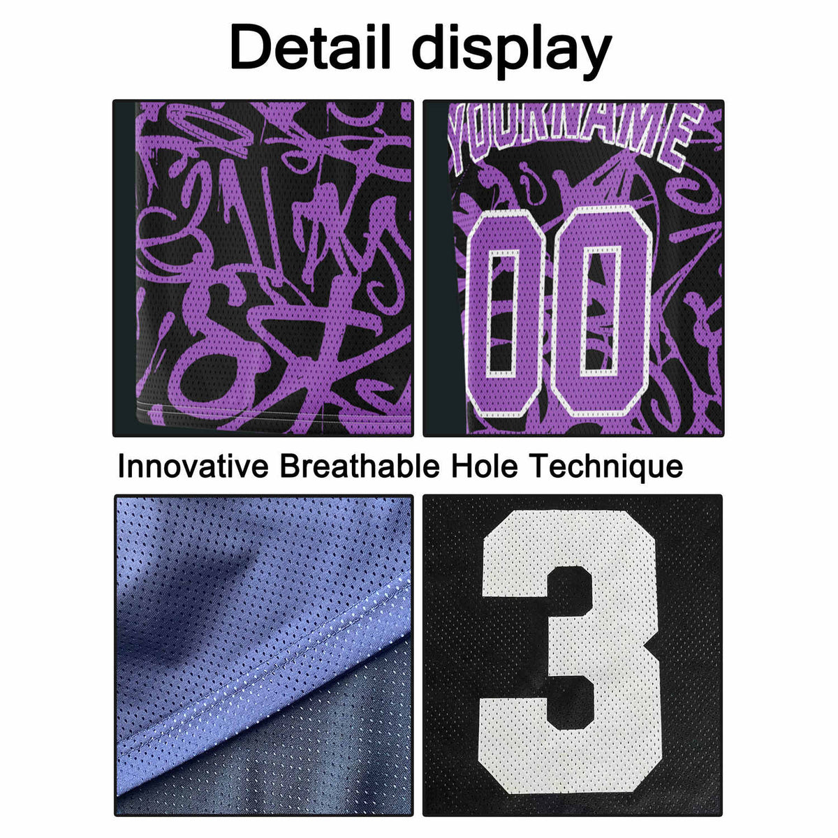 Custom Black & Purple Graffiti Basketball Jersey - Personalized Team Name, Number & LOGO | Vosoli