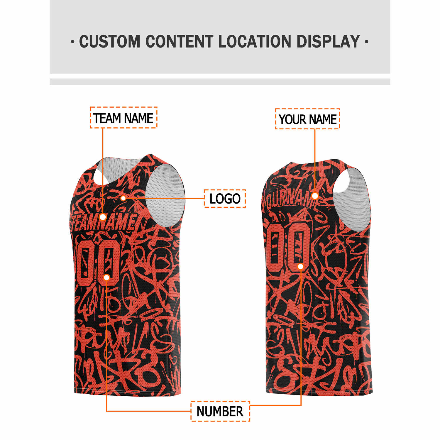 Custom Black & Red Graffiti Basketball Jersey - Personalized Team Name, Number & LOGO | Vosoli