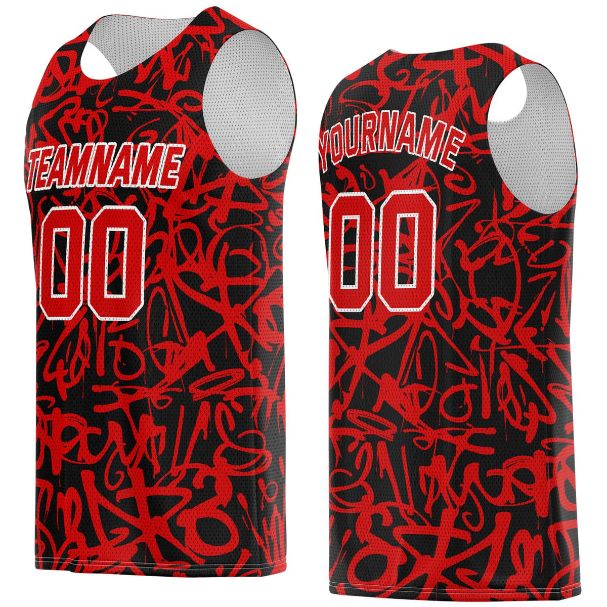 Custom Black &amp; Red (with White Accent) Graffiti Basketball Jersey - Personalized Team Name, Number &amp; LOGO | Vosoli