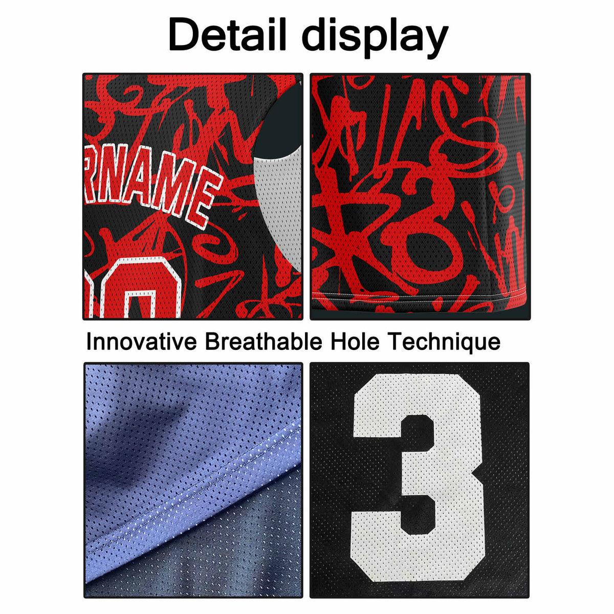 Custom Black & Red (with White Accent) Graffiti Basketball Jersey - Personalized Team Name, Number & LOGO | Vosoli