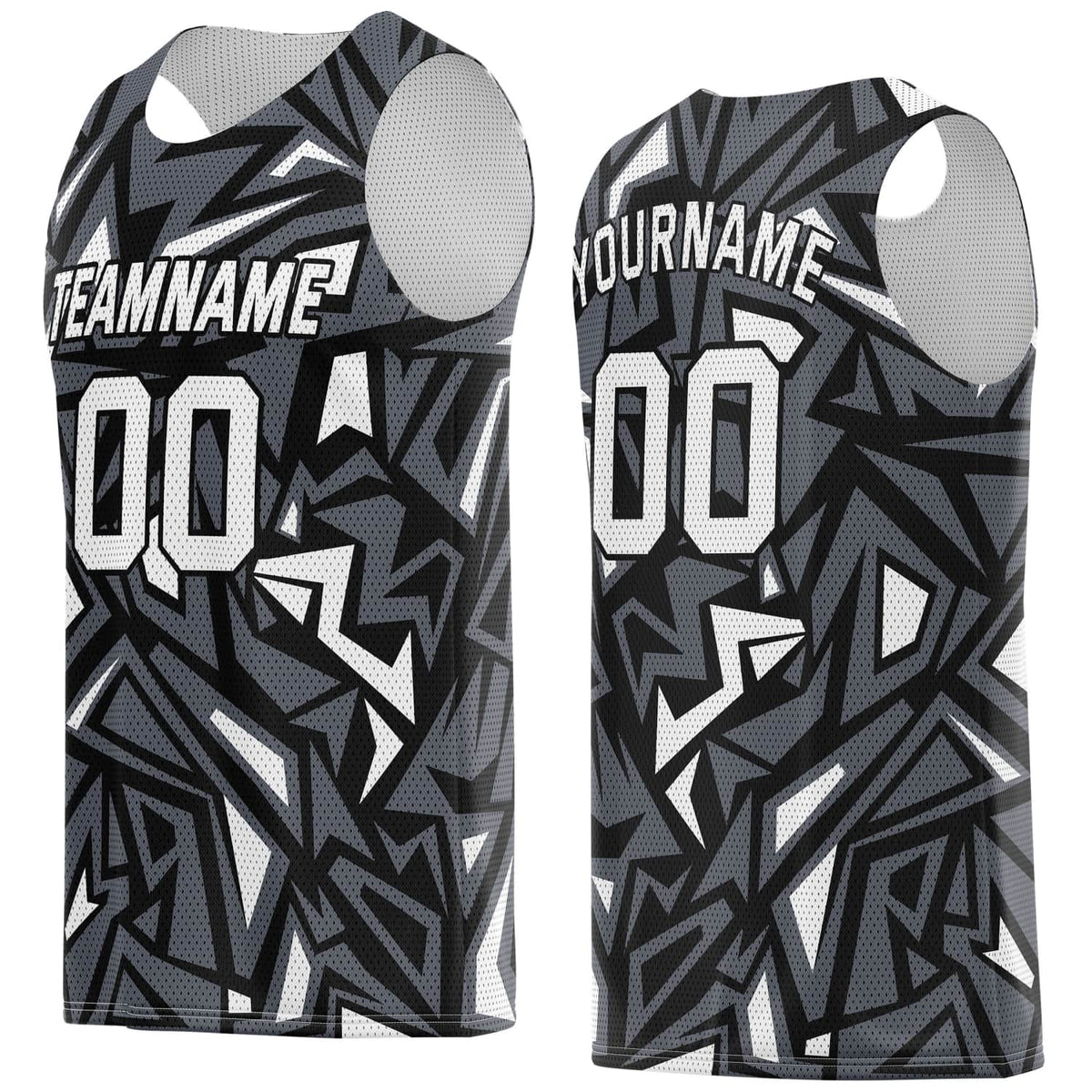 Custom Black &amp; White Geo Pattern Basketball Jersey - Personalized Team Name, Number &amp; LOGO | Vosoli
