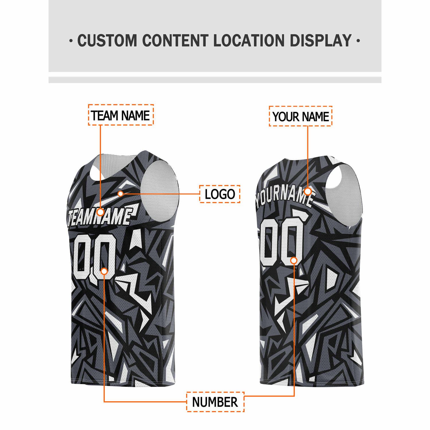 Custom Black & White Geo Pattern Basketball Jersey - Personalized Team Name, Number & LOGO | Vosoli
