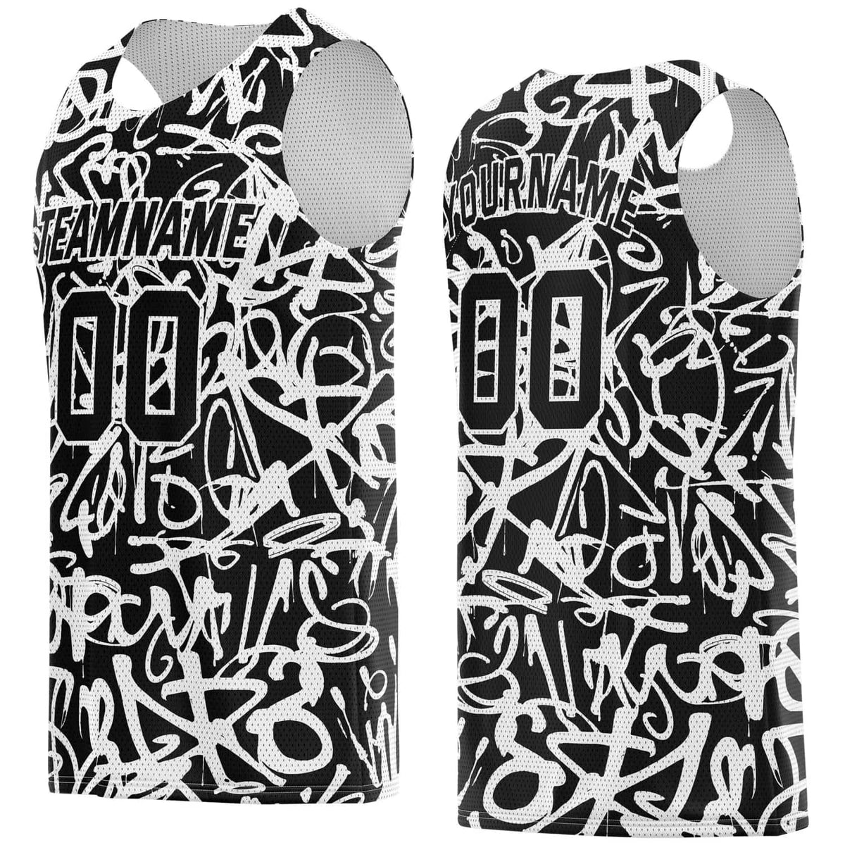 Custom Black &amp; White Graffiti Basketball Jersey - Personalized Team Name, Number &amp; LOGO | Vosoli