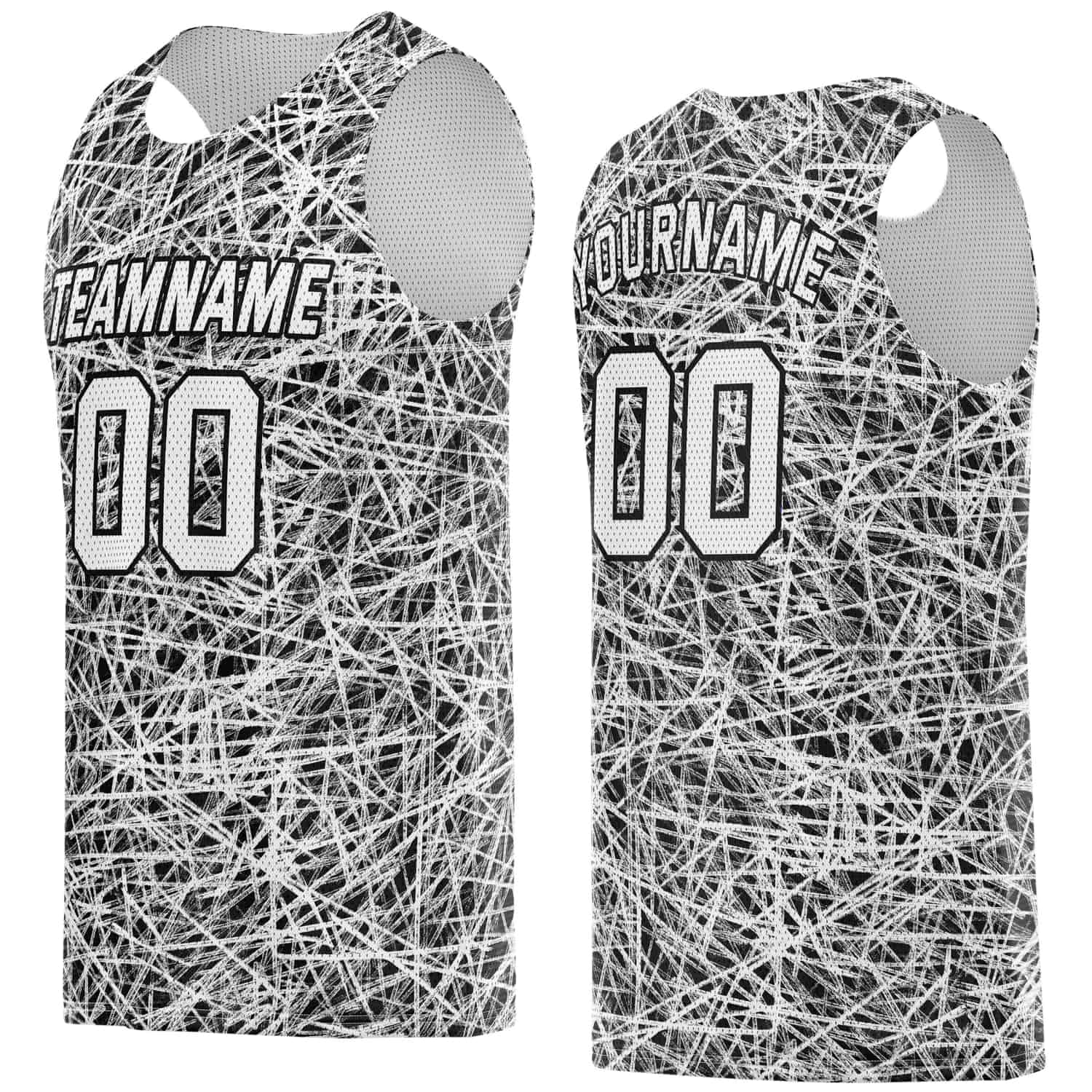 Custom Black & White Sketch Pattern Basketball Jersey - Personalized Team Name, Number & LOGO | Vosoli