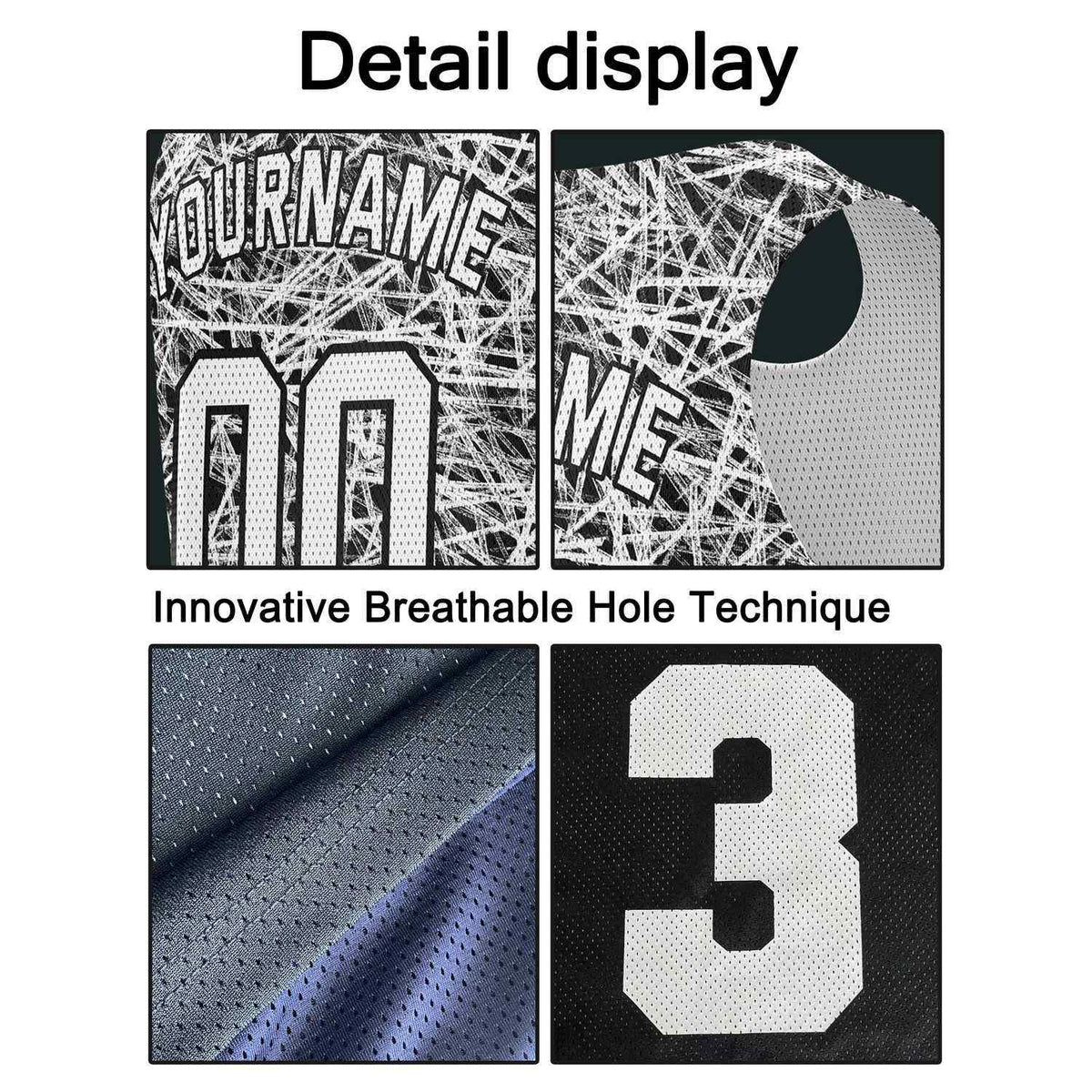 Custom Black & White Sketch Pattern Basketball Jersey - Personalized Team Name, Number & LOGO | Vosoli