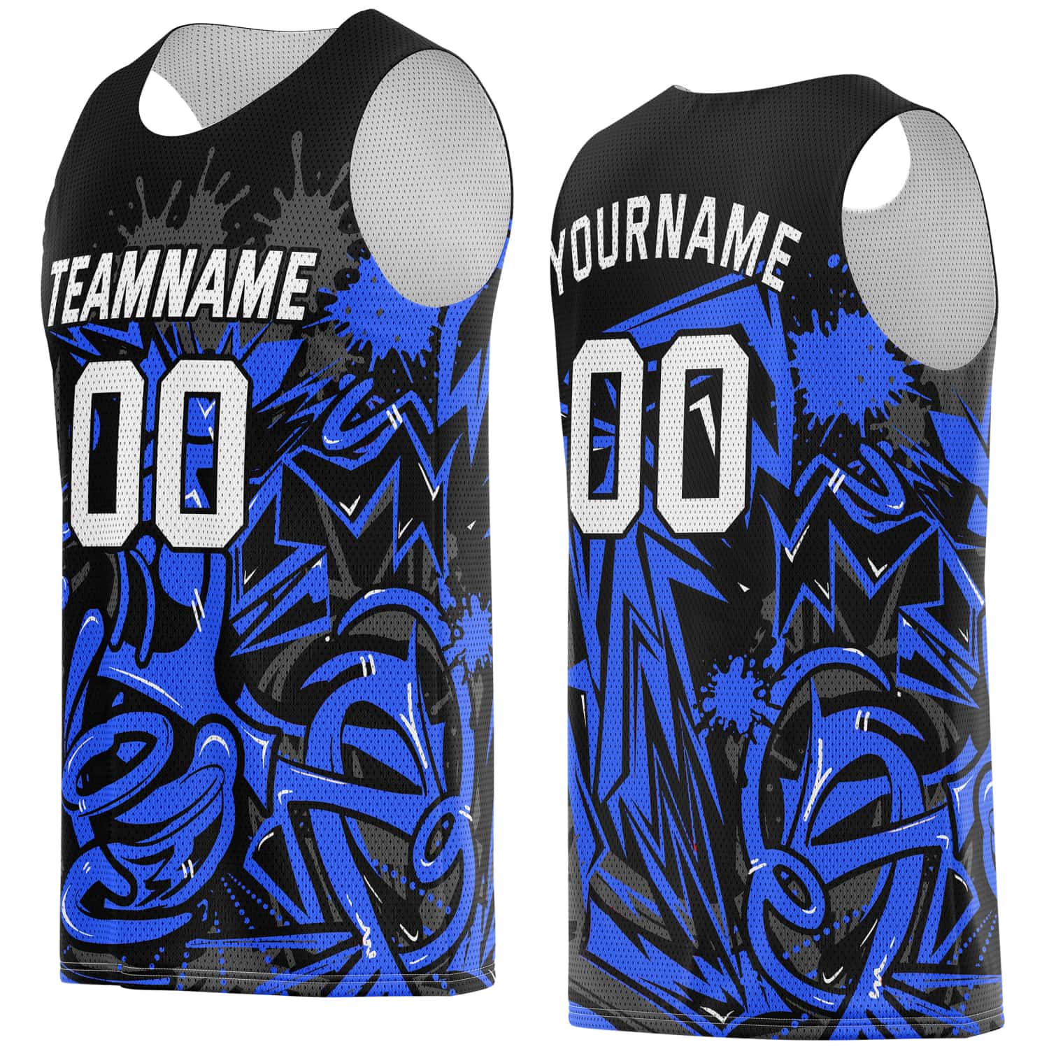 Custom Blue & Black Graffiti Splash Basketball Jersey - Personalized Team Name, Number & LOGO | Vosoli