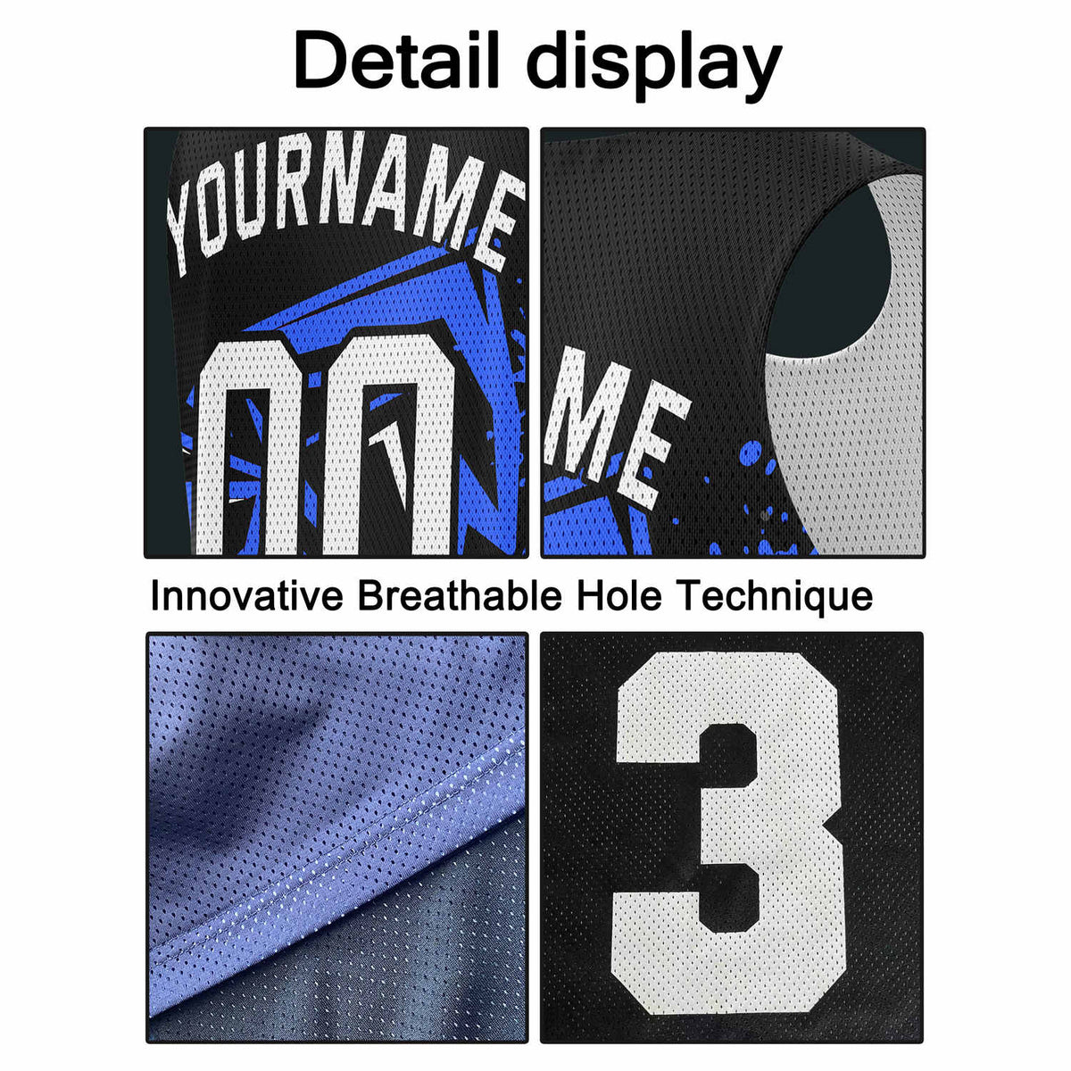 Custom Blue & Black Graffiti Splash Basketball Jersey - Personalized Team Name, Number & LOGO | Vosoli