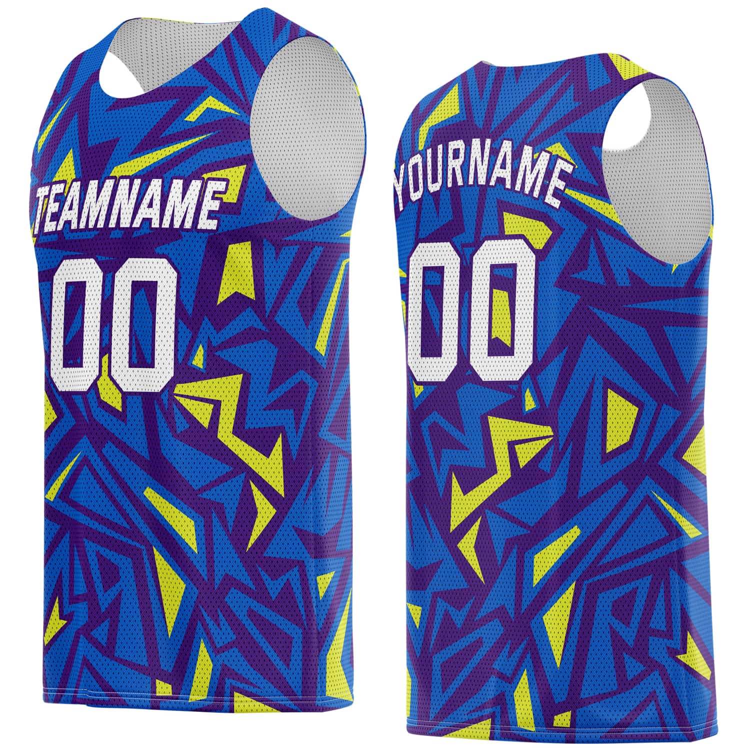 Custom Blue, Purple & Yellow Geo Pattern Basketball Jersey - Personalized Team Name, Number & LOGO | Vosoli
