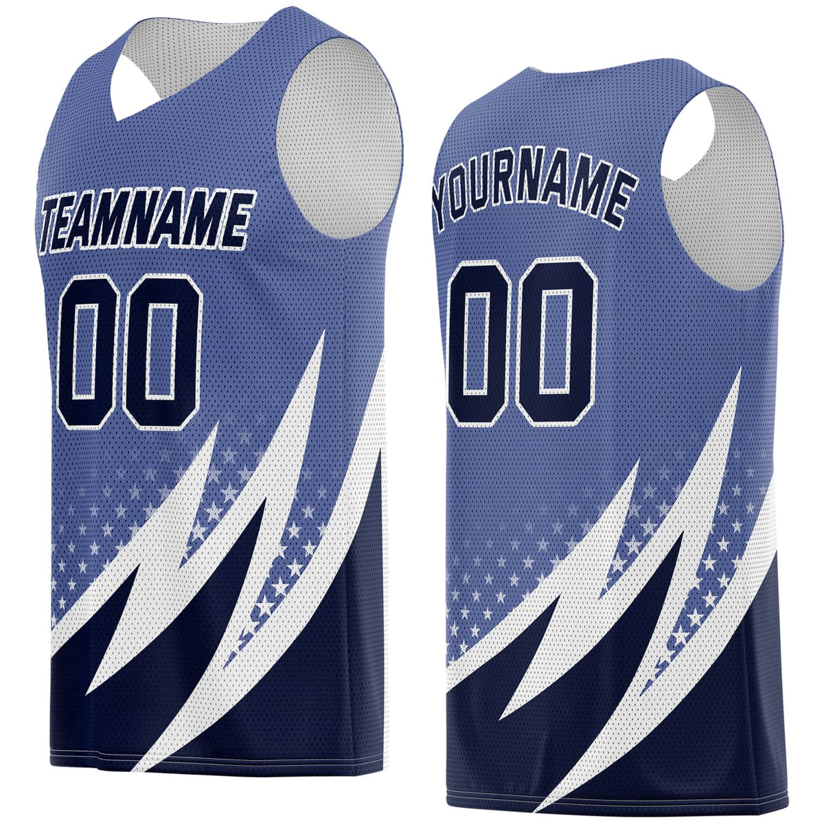 Custom Multi-Blue &amp; White Lightning-Star Pattern Basketball Jersey - Personalized Team Name, Number &amp; LOGO | Vosoli