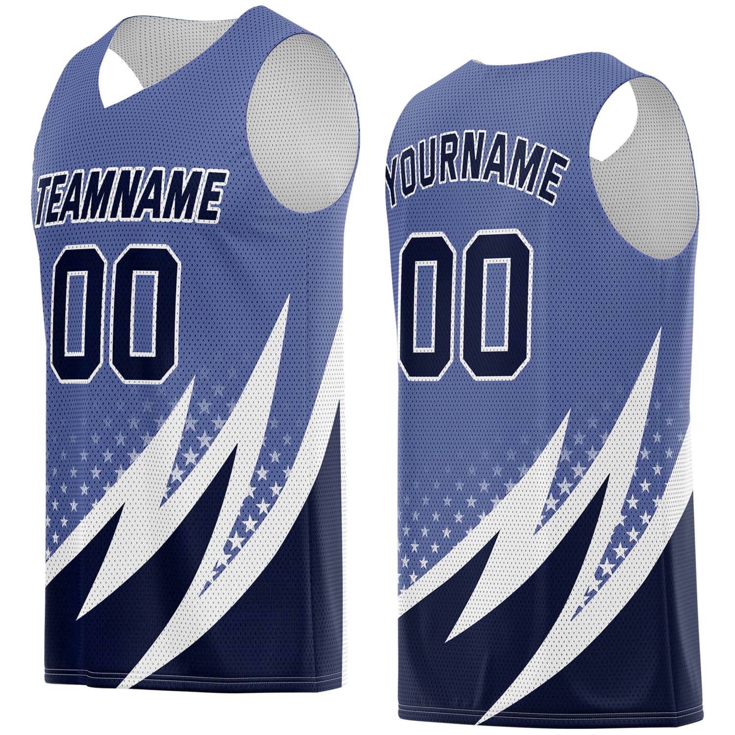 Custom Multi-Blue & White Lightning-Star Pattern Basketball Jersey - Personalized Team Name, Number & LOGO | Vosoli