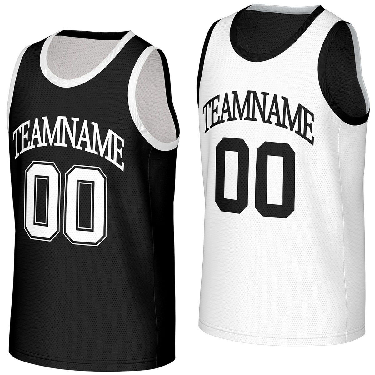 breathable mesh basketball jerseys black white reversible by Vosoli, personalized team name, number &amp; logo, breathable mesh dual sided basketball jersey for team games