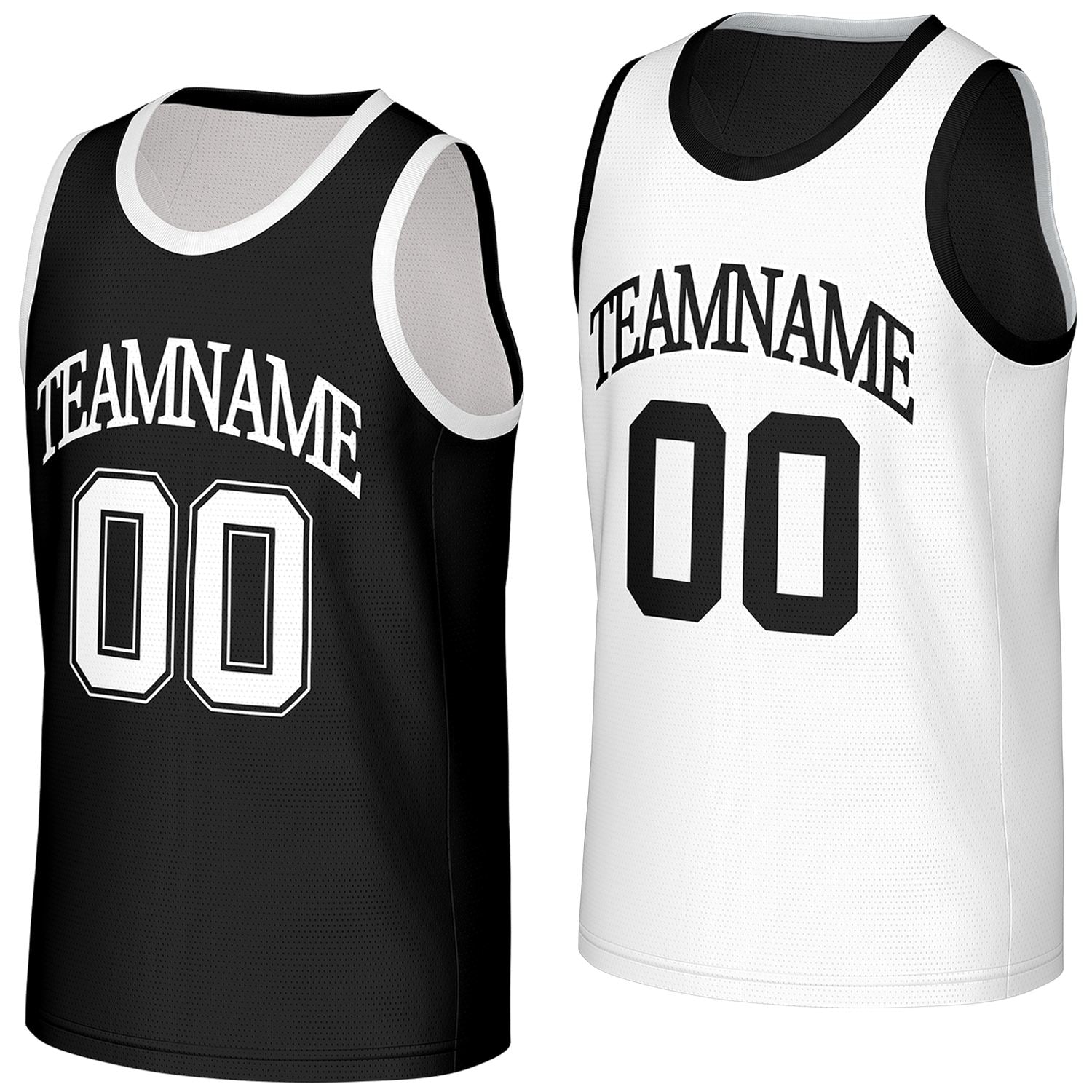 breathable mesh basketball jerseys black white reversible by Vosoli, personalized team name, number & logo, breathable mesh dual sided basketball jersey for team games