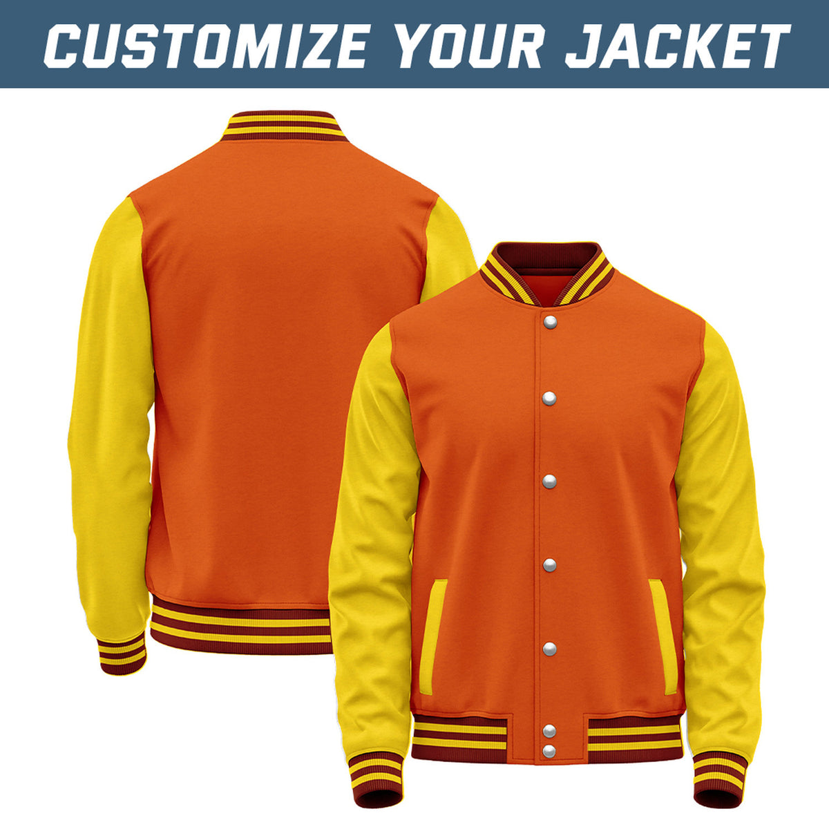 Custom Orange & Yellow Baseball Bomber Jacket | Retro Collegiate Varsity & Letterman