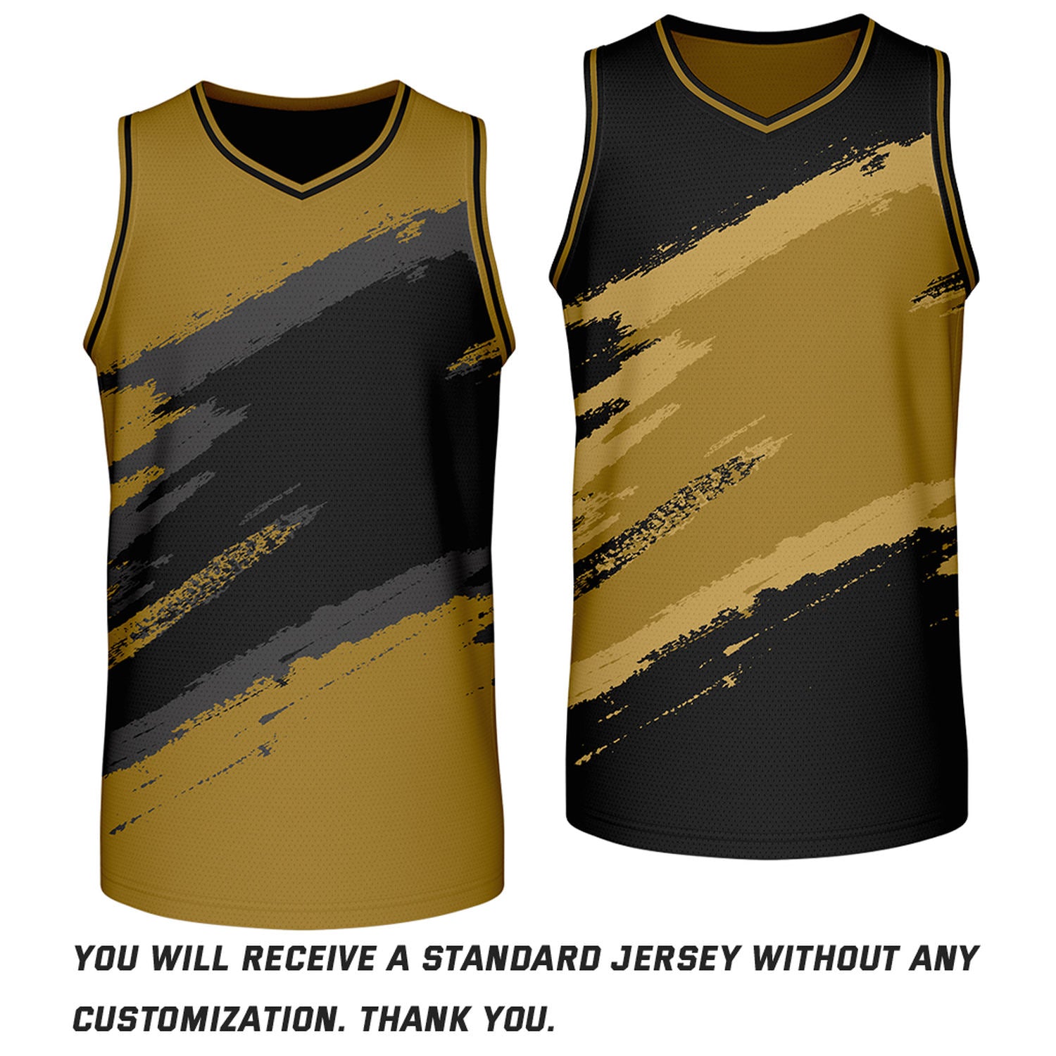 Custom Gold & Black Brush Stroke Reversible Basketball Jersey | Adult Youth Jerseys for Large Group Team Orders