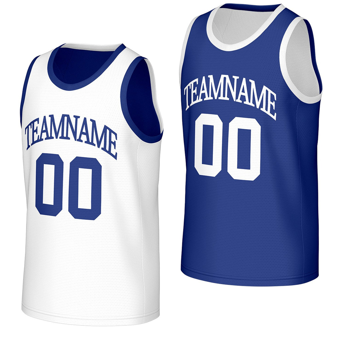bulk custom basketball jerseys white blue reversible by Vosoli, personalized team name, number &amp; logo, breathable mesh dual sided basketball jersey for team games