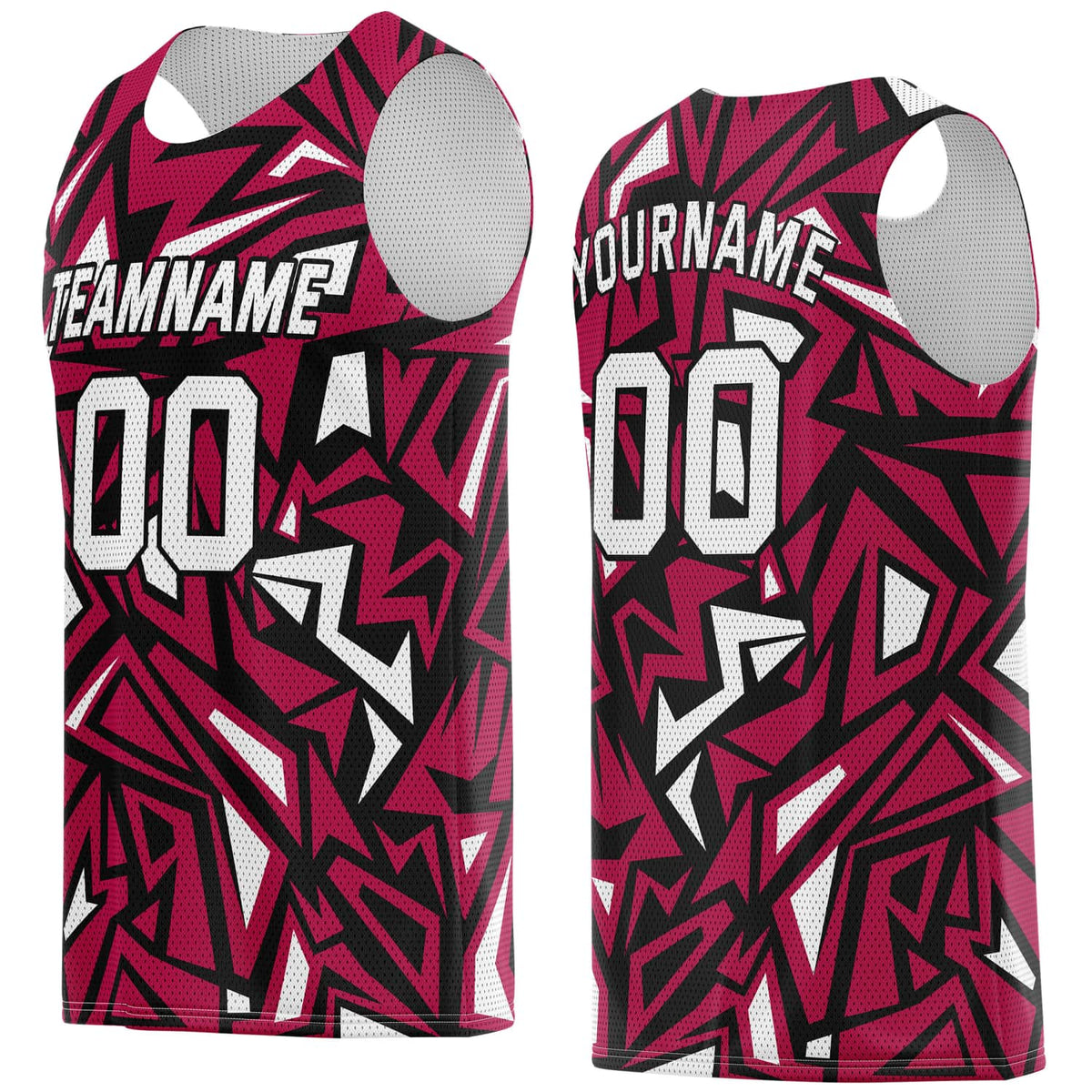 Custom Burgundy, Black &amp; White Geo Pattern Basketball Jersey - Personalized Team Name, Number &amp; LOGO | Vosoli