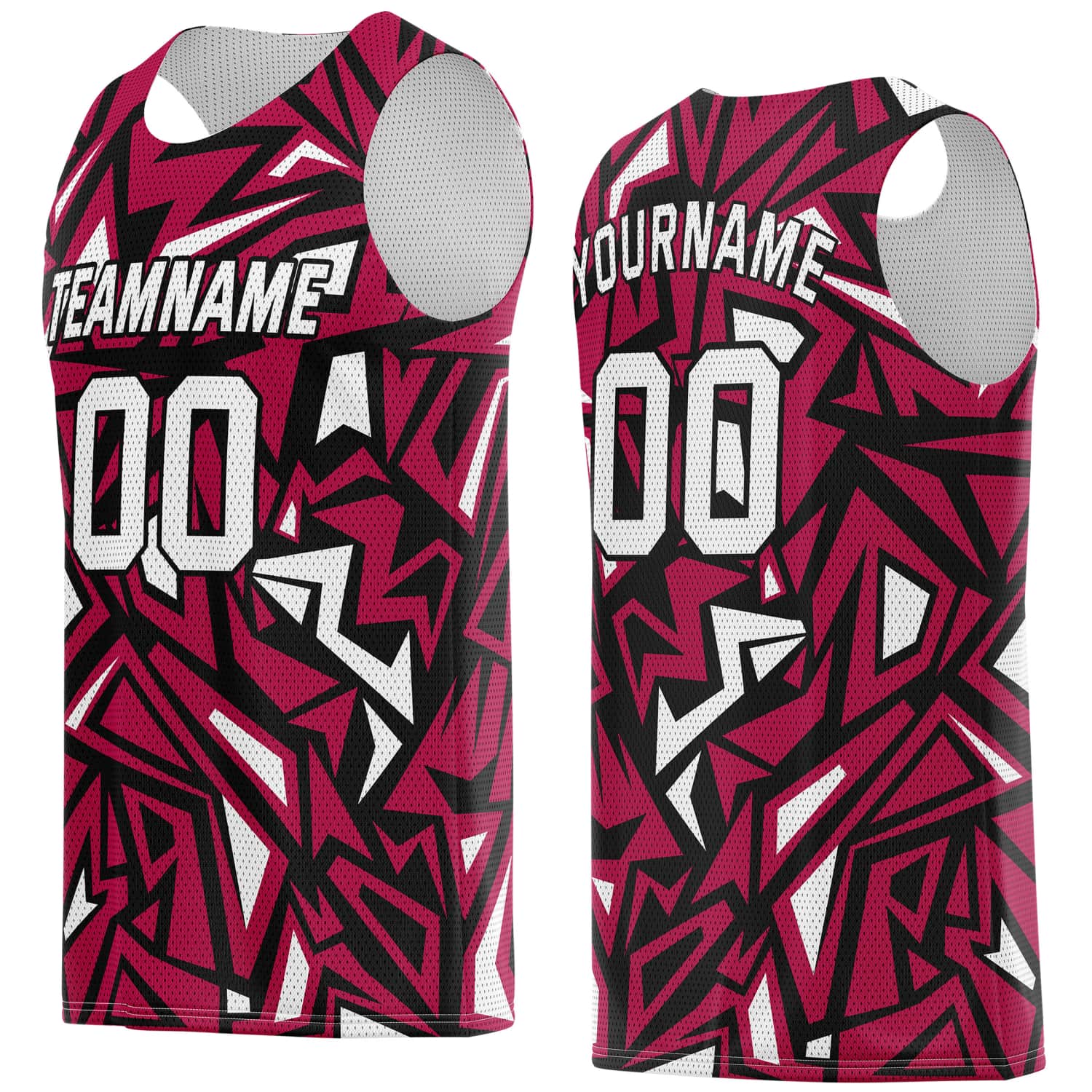 Custom Burgundy, Black & White Geo Pattern Basketball Jersey - Personalized Team Name, Number & LOGO | Vosoli