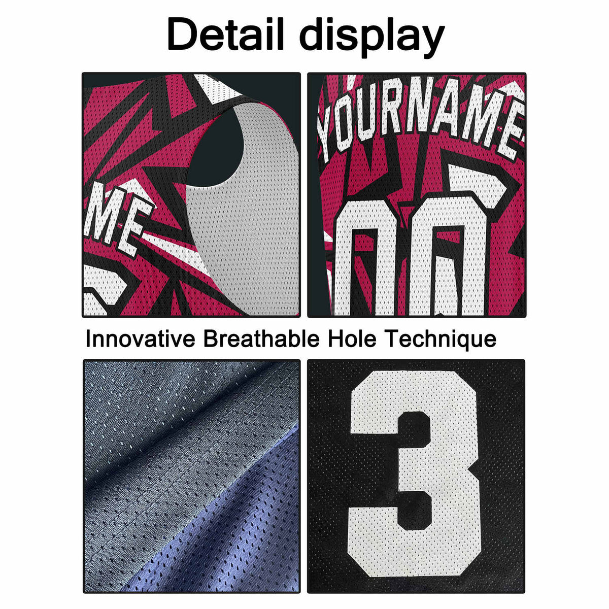 Custom Burgundy, Black & White Geo Pattern Basketball Jersey - Personalized Team Name, Number & LOGO | Vosoli