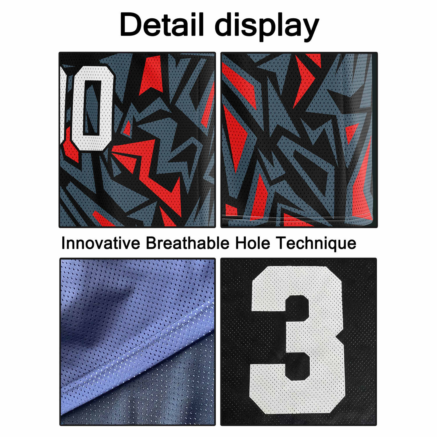 Custom Charcoal & Red Geo Pattern Basketball Jersey - Personalized Team Name, Number & LOGO | Vosoli
