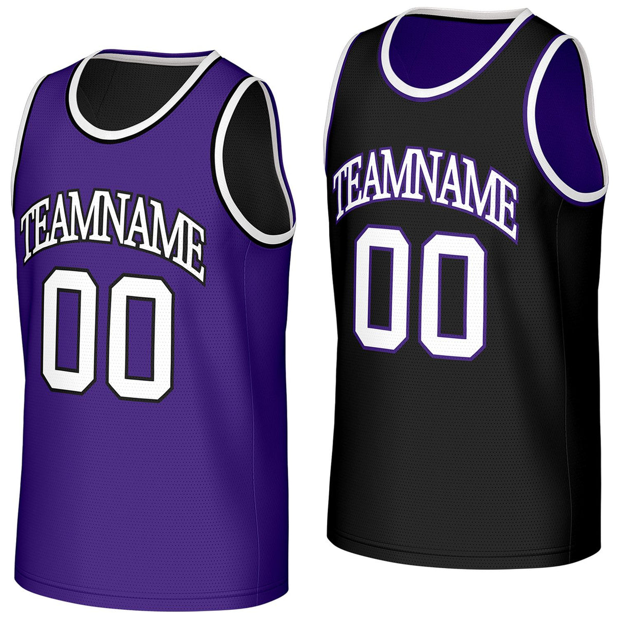 classic basketball team jerseys purple black reversible by Vosoli, personalized team name, number & logo, breathable mesh dual sided basketball jersey for team games