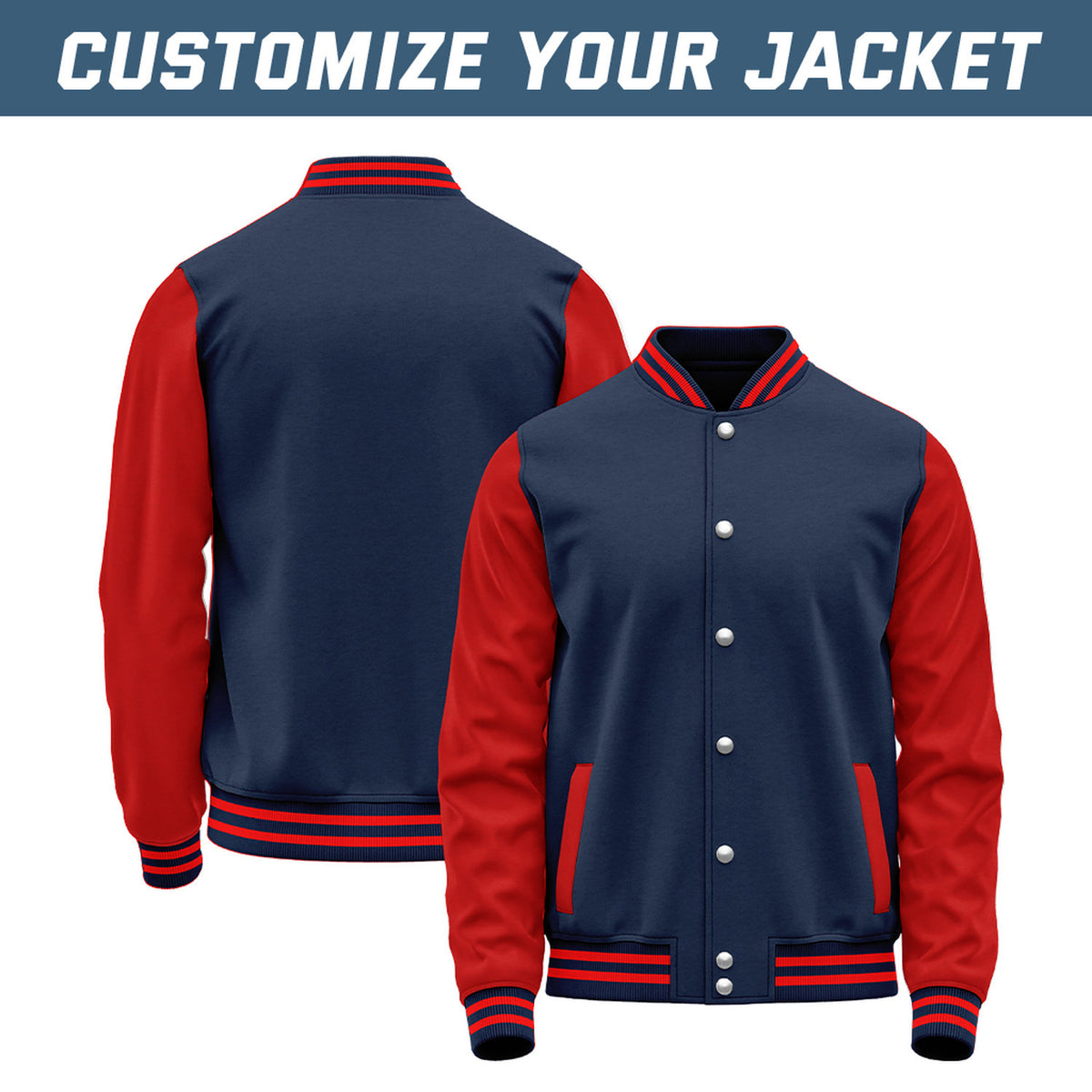 Custom Navy & Red Baseball Bomber Jacket | Retro Collegiate Varsity & Letterman