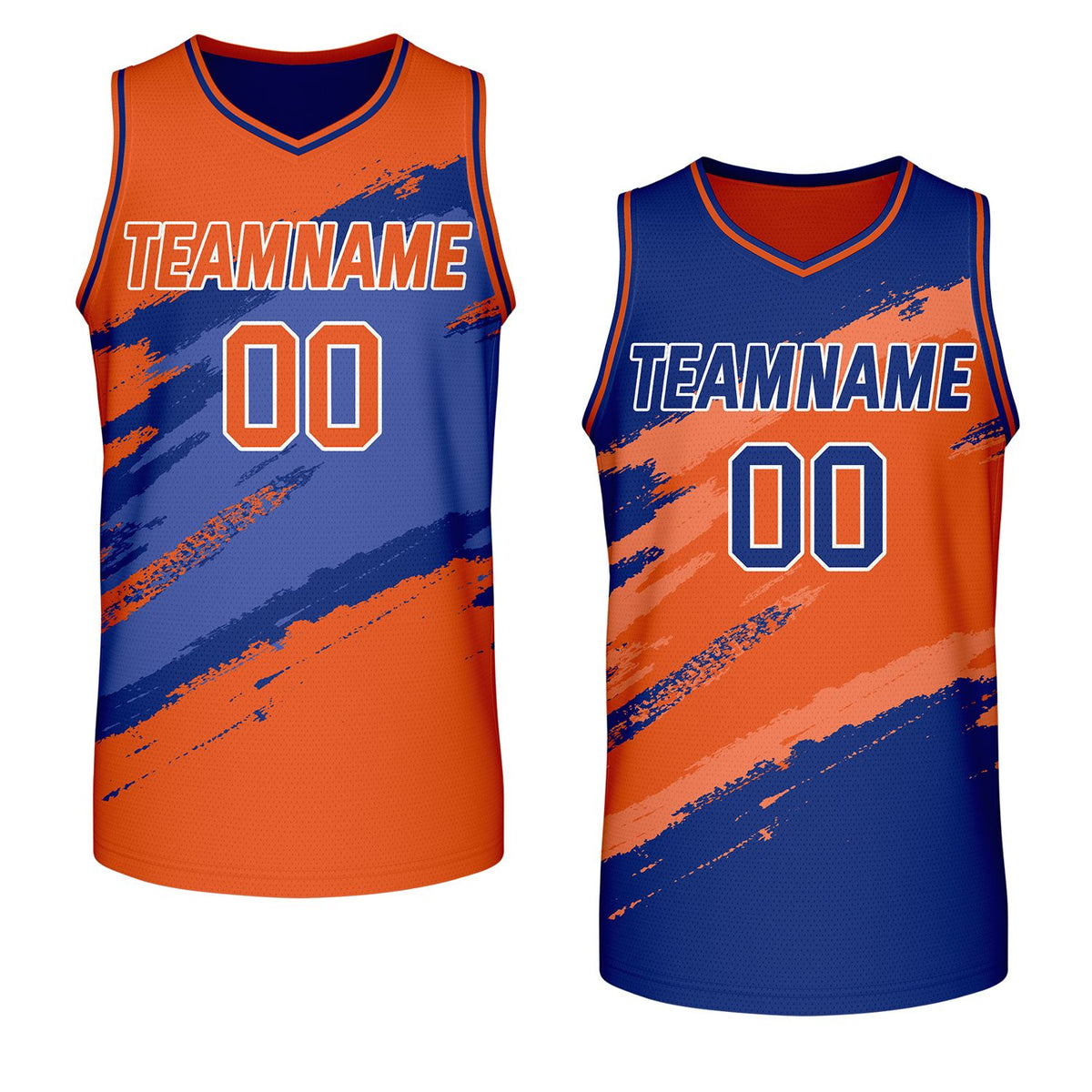 Community basketball team jerseys orange and blue reversible by Vosoli, personalized team name, number &amp; logo, breathable mesh dual sided basketball jersey for local community team games