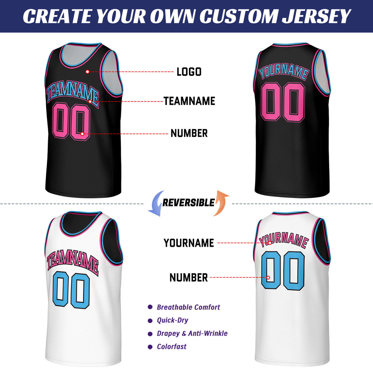Custom Black & White Reversible Basketball Jersey | Personalized Sleeveless Mesh Jersey for Men Women Youth