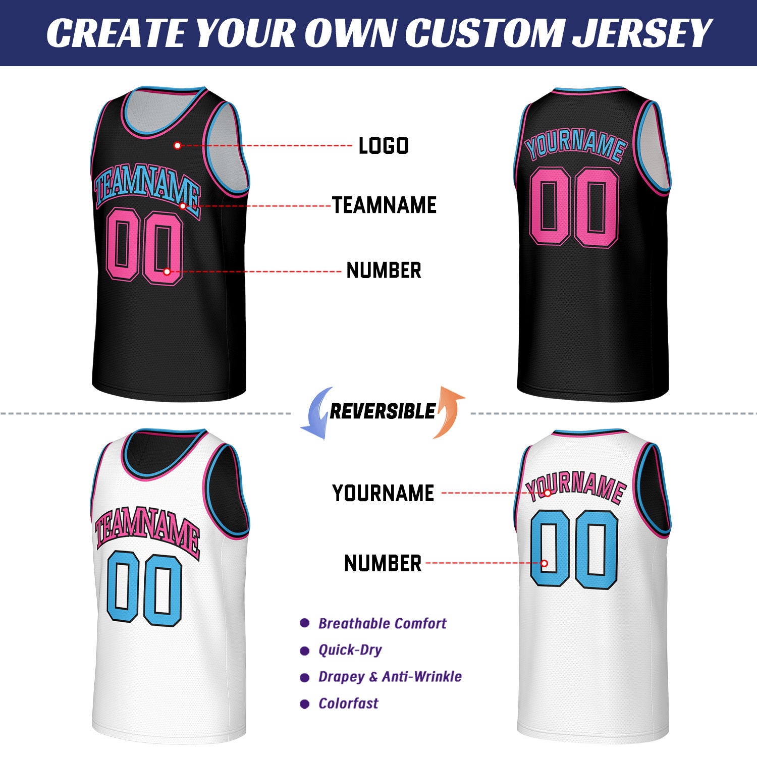 Custom Black & White Reversible Basketball Jersey | Personalized Sleeveless Mesh Jersey for Men Women Youth