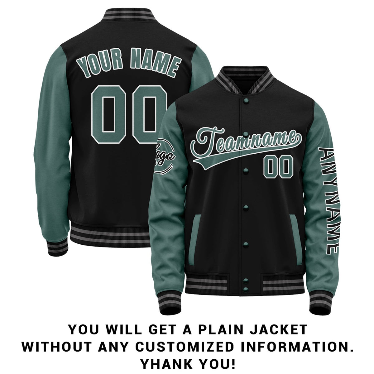 Custom Black & Sage Two Tone Varsity Letterman Jacket | Personalized Stitched Team Name Number Outerwear