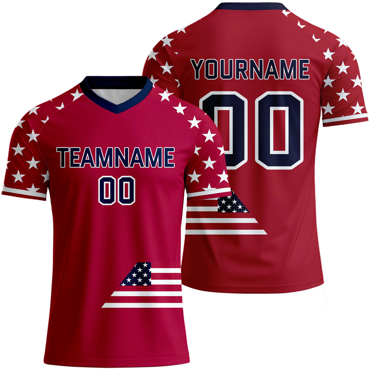 create your own red star soccer jerseys by Vosoli, personalized team name, player name &amp; number, breathable short sleeve V-neck soccer uniform for team matches
