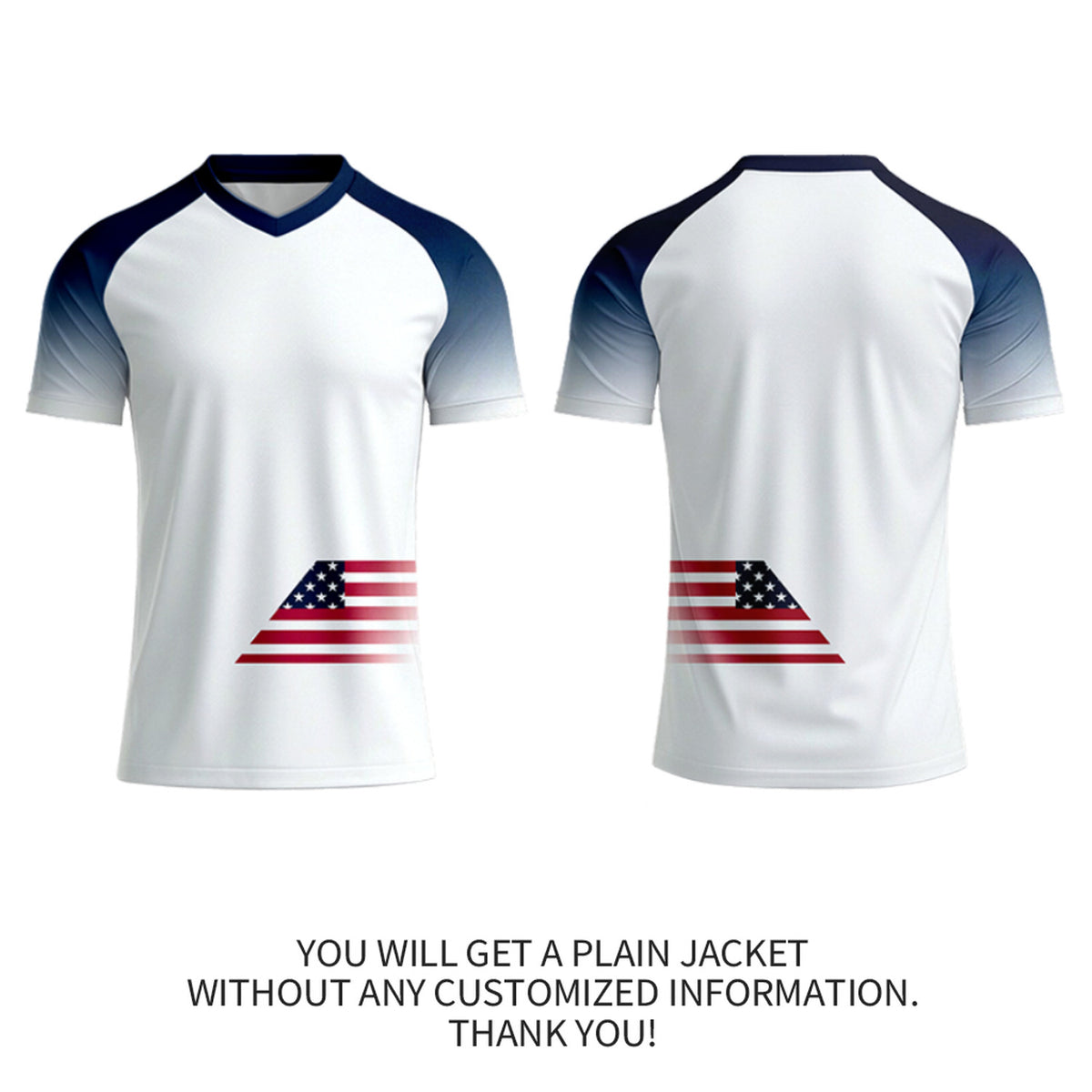 Custom White & Navy Gradient Soccer Jersey | Personalized Short Sleeve V-Neck Jersey for Youth & Adult