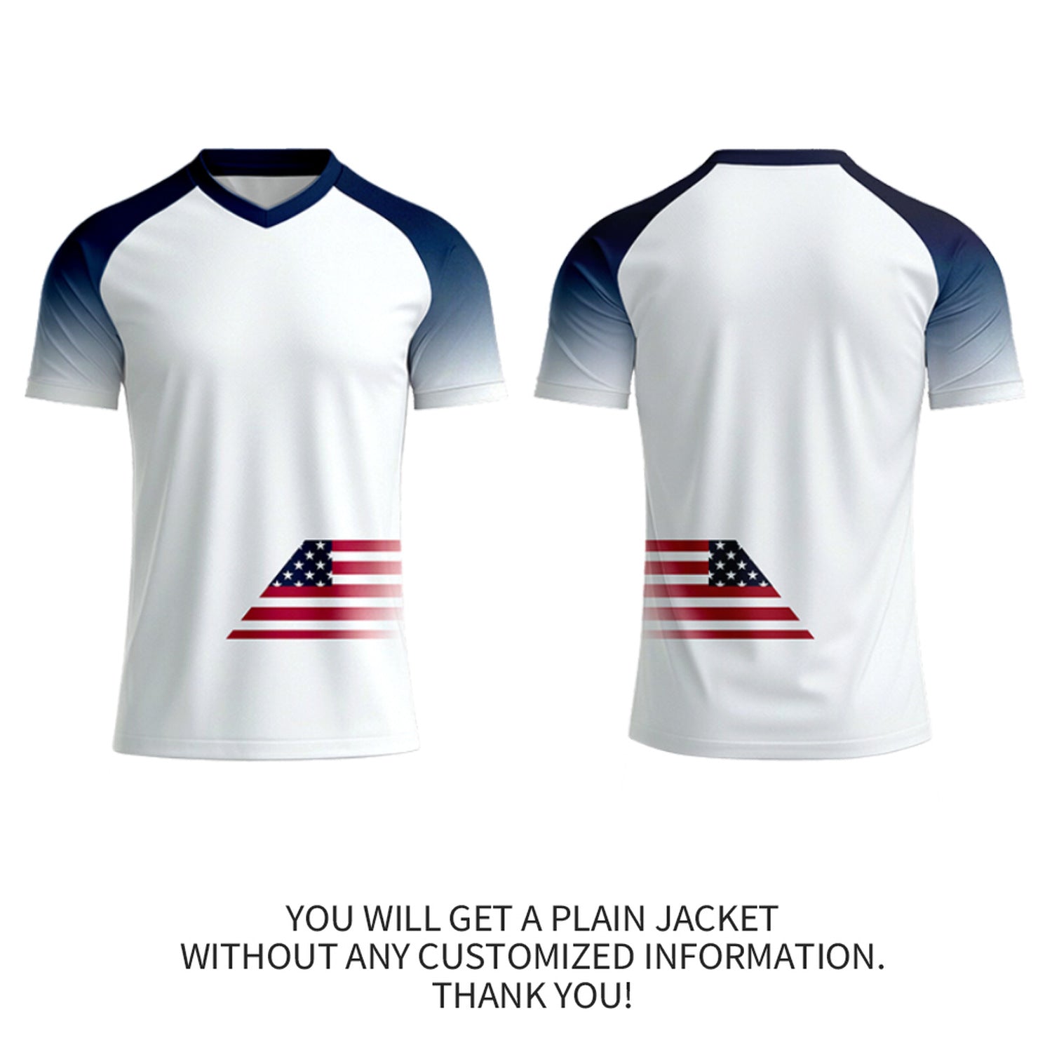 Custom White & Navy Gradient Soccer Jersey | Personalized Short Sleeve V-Neck Jersey for Youth & Adult