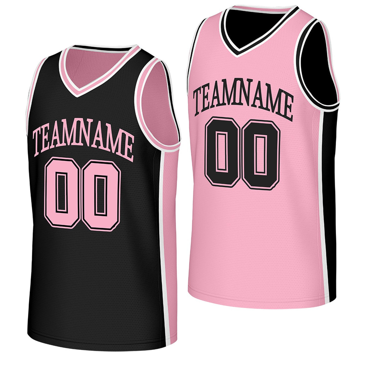 custom 90s style basketball jerseys black pink reversible by Vosoli, Personalized team name, number & logo. Fast delivery.