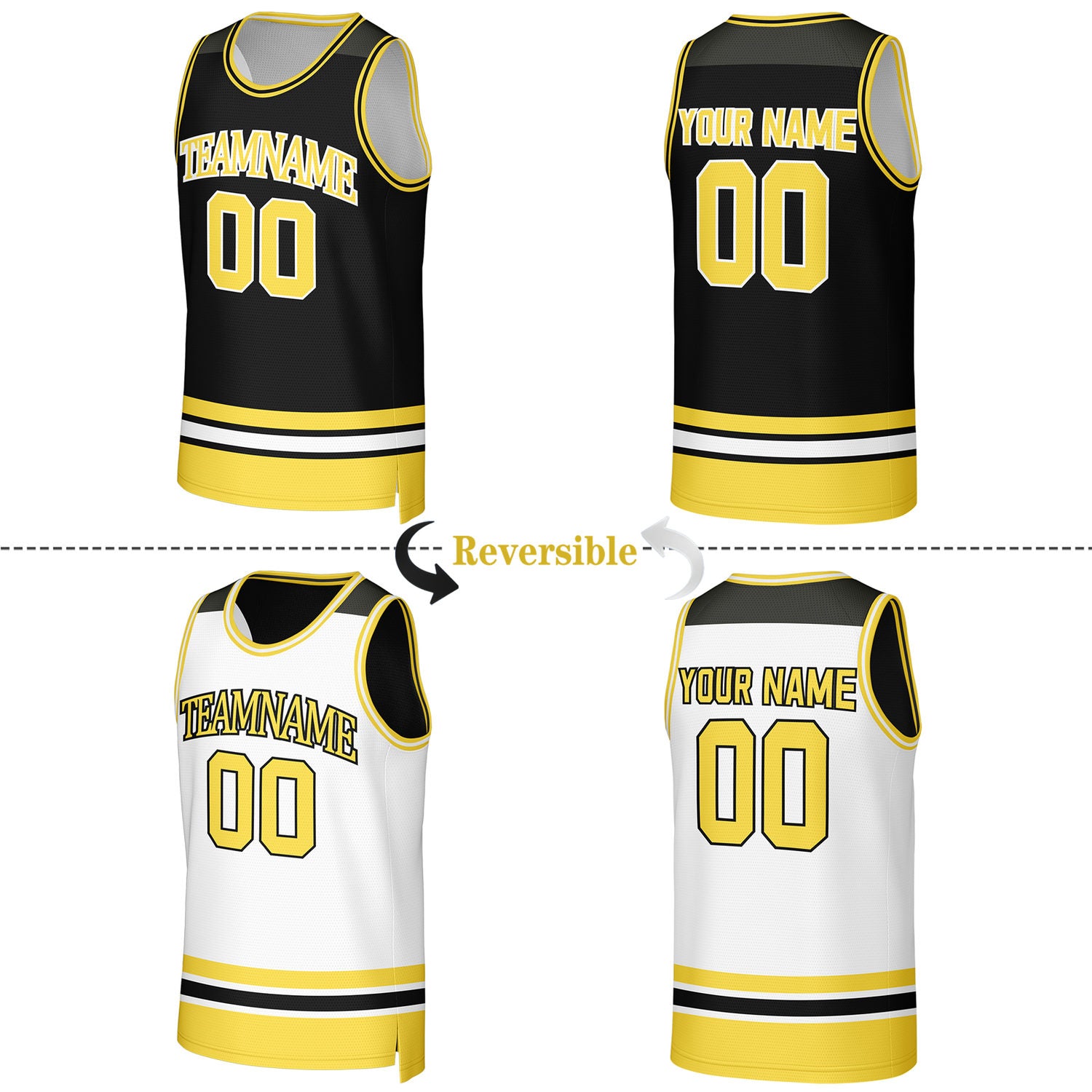 Custom Black & White Reversible Basketball Jersey | Personalized Team Jerseys for Adult & Youth
