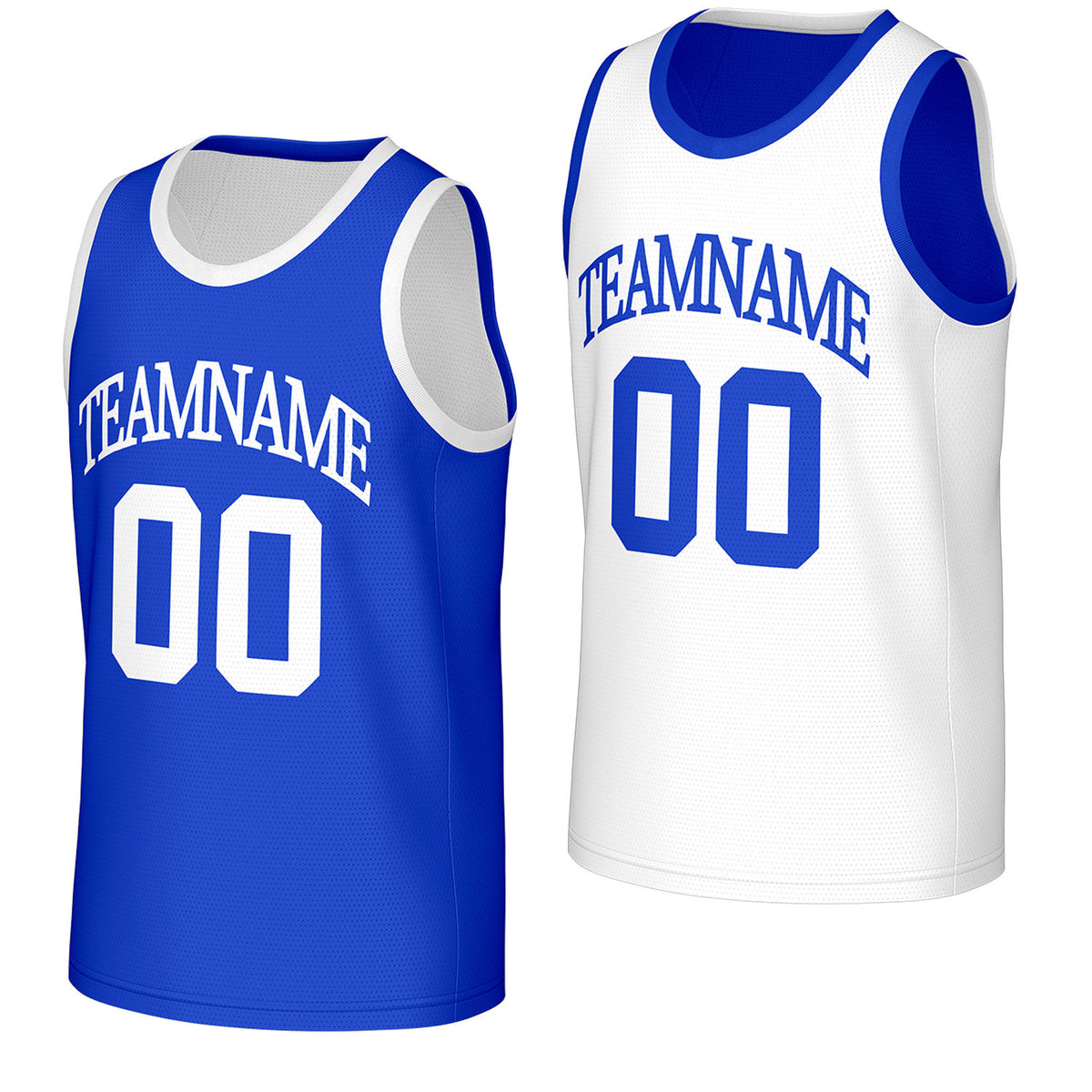 custom adult basketball jerseys blue white reversible by Vosoli, personalized team name, number &amp; logo, breathable mesh dual sided basketball jersey for adult team games