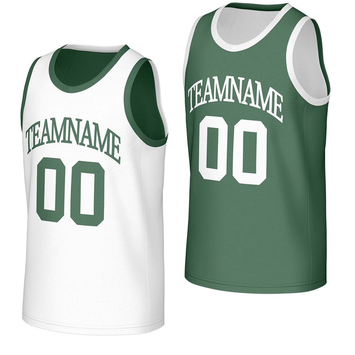 custom adult basketball jerseys green white reversible by Vosoli, personalized team name, number &amp; logo, breathable mesh dual sided basketball jersey for adult team games