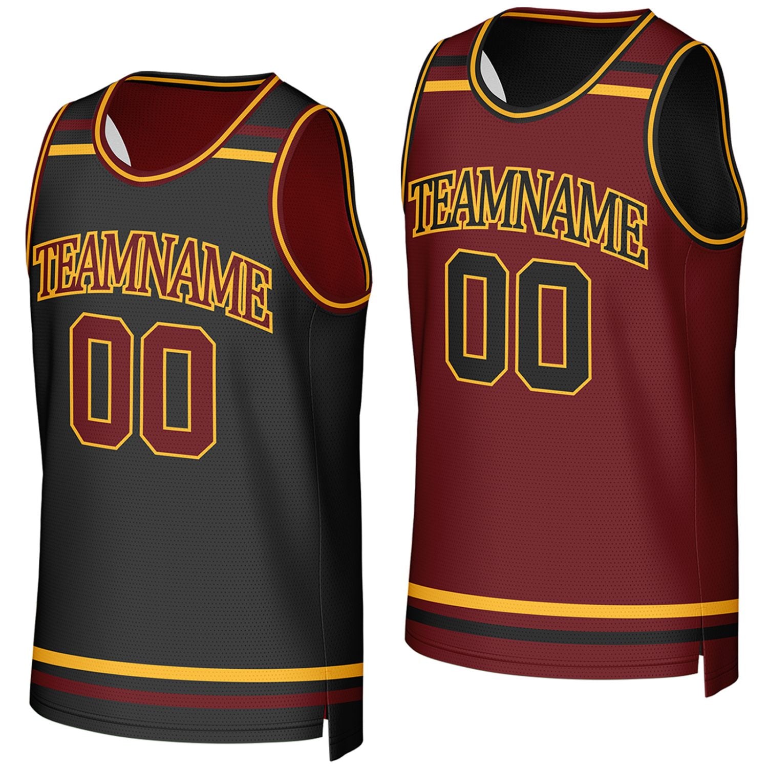 custom adult basketball jerseys maroon black reversible by Vosoli, Personalized team name, number & logo.