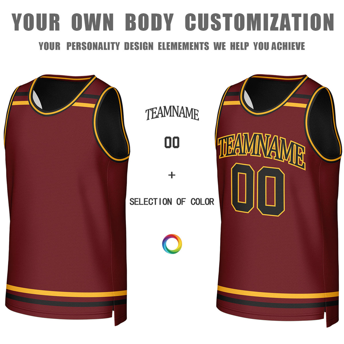 Custom Maroon & Black Striped Reversible Basketball Jersey | Personalized Team Jerseys with Name, Number & Logo