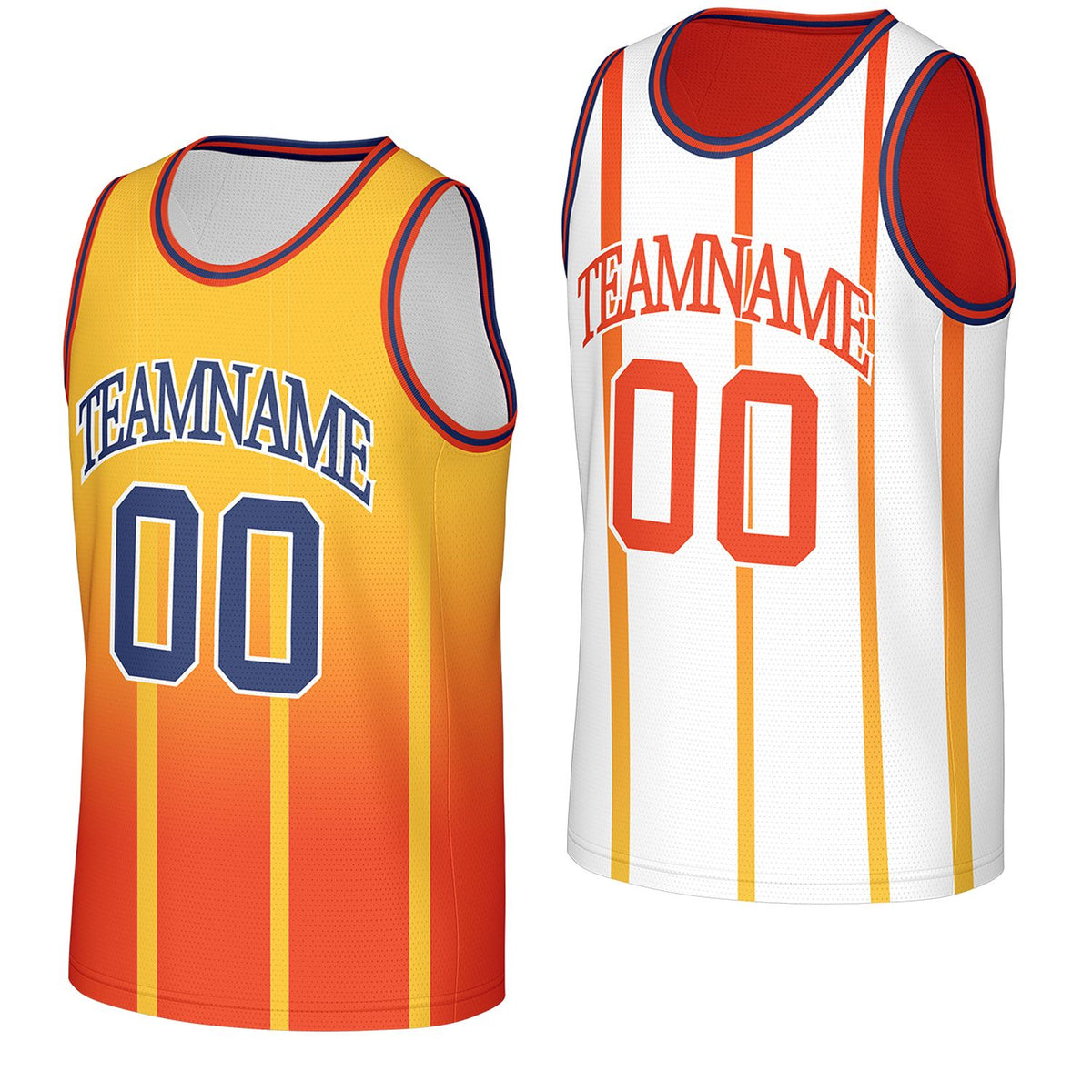 custom adult basketball jerseys orange yellow gradient reversible by Vosoli, personalized team name, number &amp; logo, breathable mesh dual sided basketball jersey for adult team games