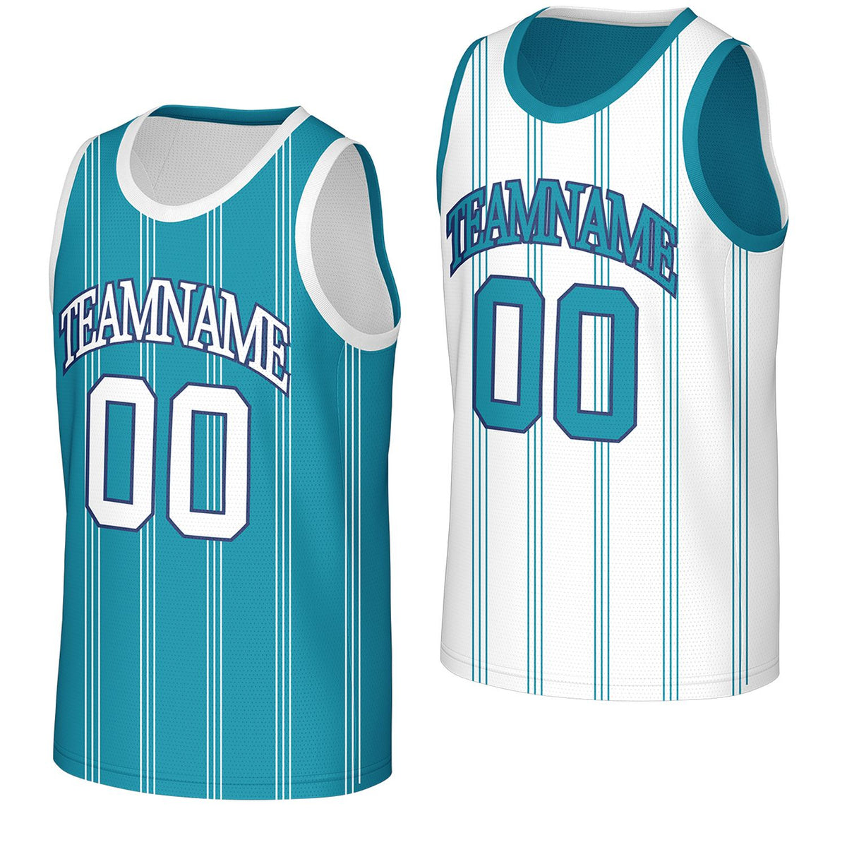 custom adult basketball jerseys teal white reversible by Vosoli, personalized team name, number &amp; logo, breathable mesh dual sided basketball jersey for adult team games