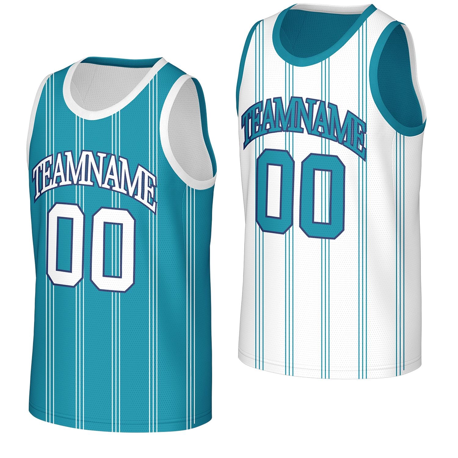 custom adult basketball jerseys teal white reversible by Vosoli, personalized team name, number & logo, breathable mesh dual sided basketball jersey for adult team games