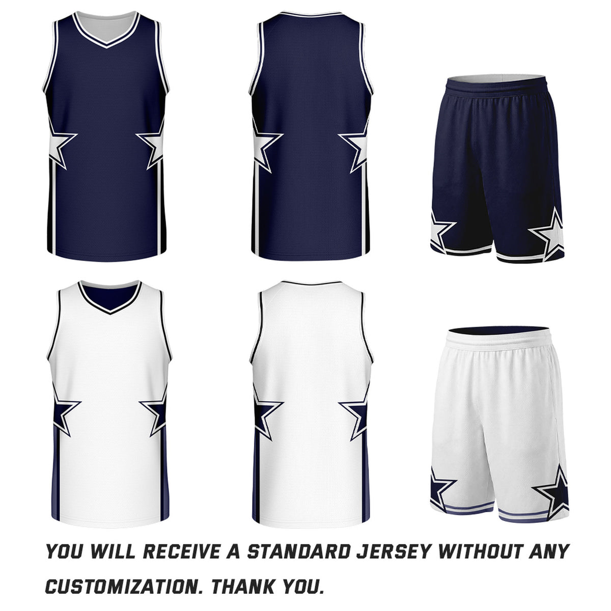 Custom Navy & White Star Reversible Basketball Uniform Set | Breathable Mesh Jersey & Shorts