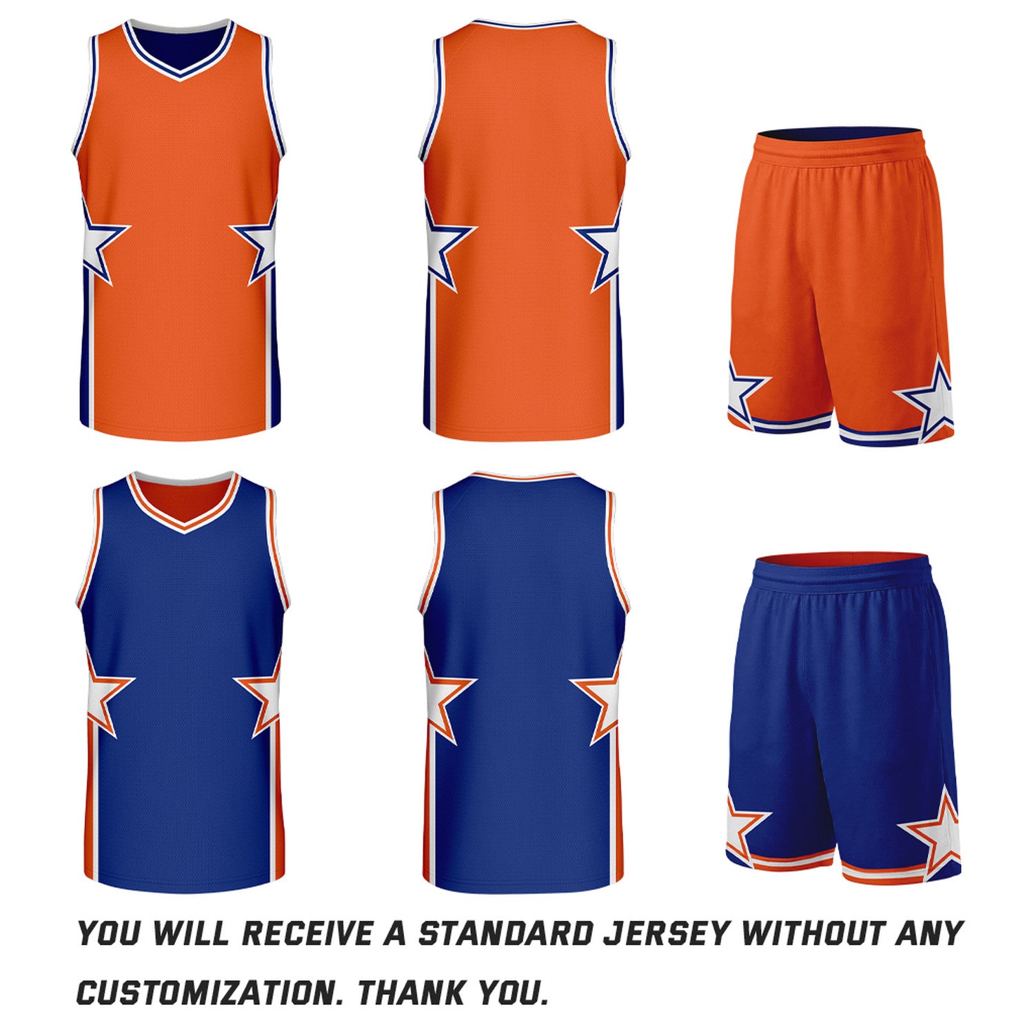 Custom Orange & Royal Blue Star Reversible Basketball Uniform Set | Breathable Mesh Jersey & Shorts