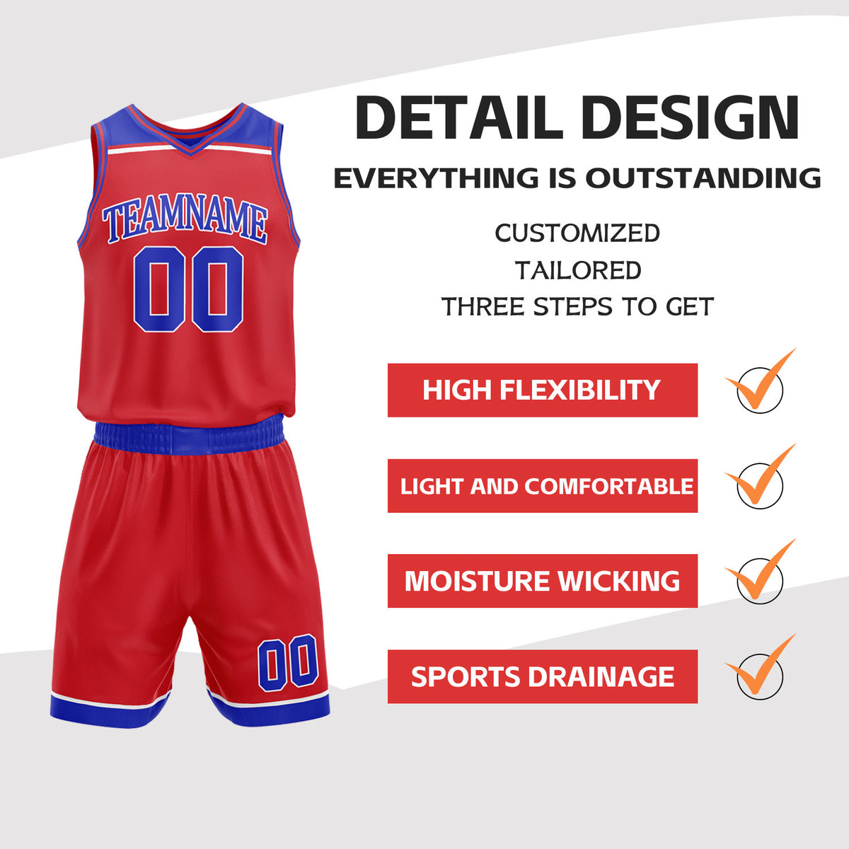 Custom Red & Royal Blue Double Sided Basketball Jersey Set | Wholesale Team Uniform