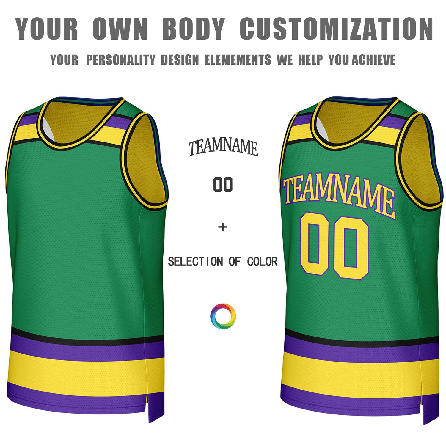Custom Green & Yellow Striped Reversible Basketball Jersey | Personalized Team Jerseys with Name, Number & Logo