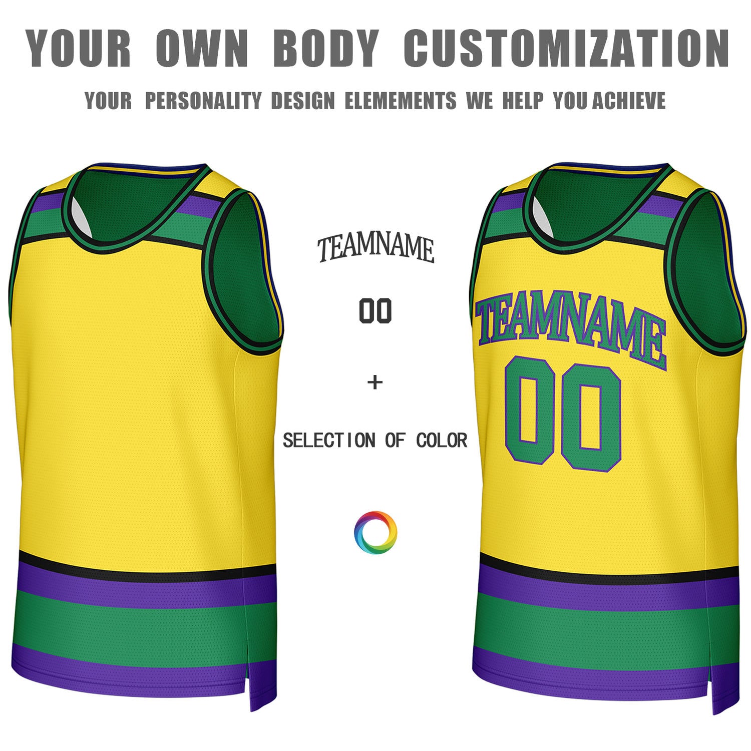 Custom Green & Yellow Striped Reversible Basketball Jersey | Personalized Team Jerseys with Name, Number & Logo