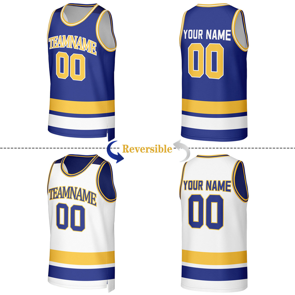 Custom Navy & Gold Reversible Basketball Jersey | Personalized Team Jerseys for Adult & Youth