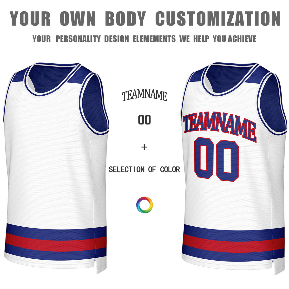 Custom White & Royal Blue Striped Reversible Basketball Jersey | Personalized Team Jerseys with Name, Number & Logo